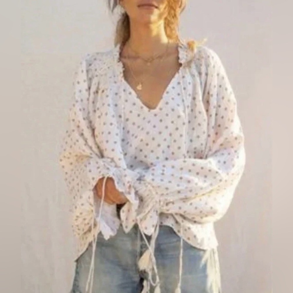 Kinga Csilla Cream Polka Dot Billow Sleeve Blouse Size 6